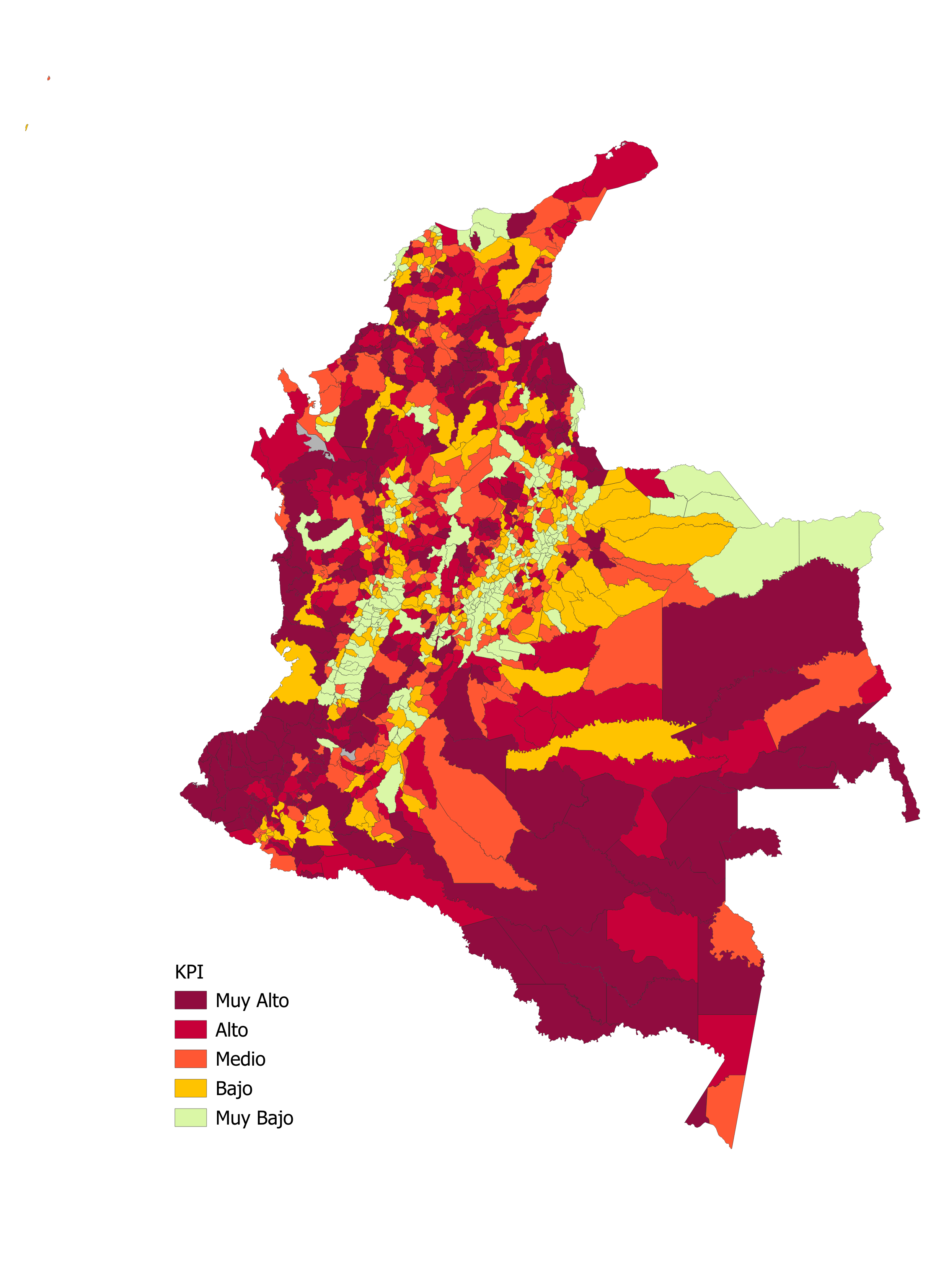 Mapa de Colombia con priorización municipal por KPI